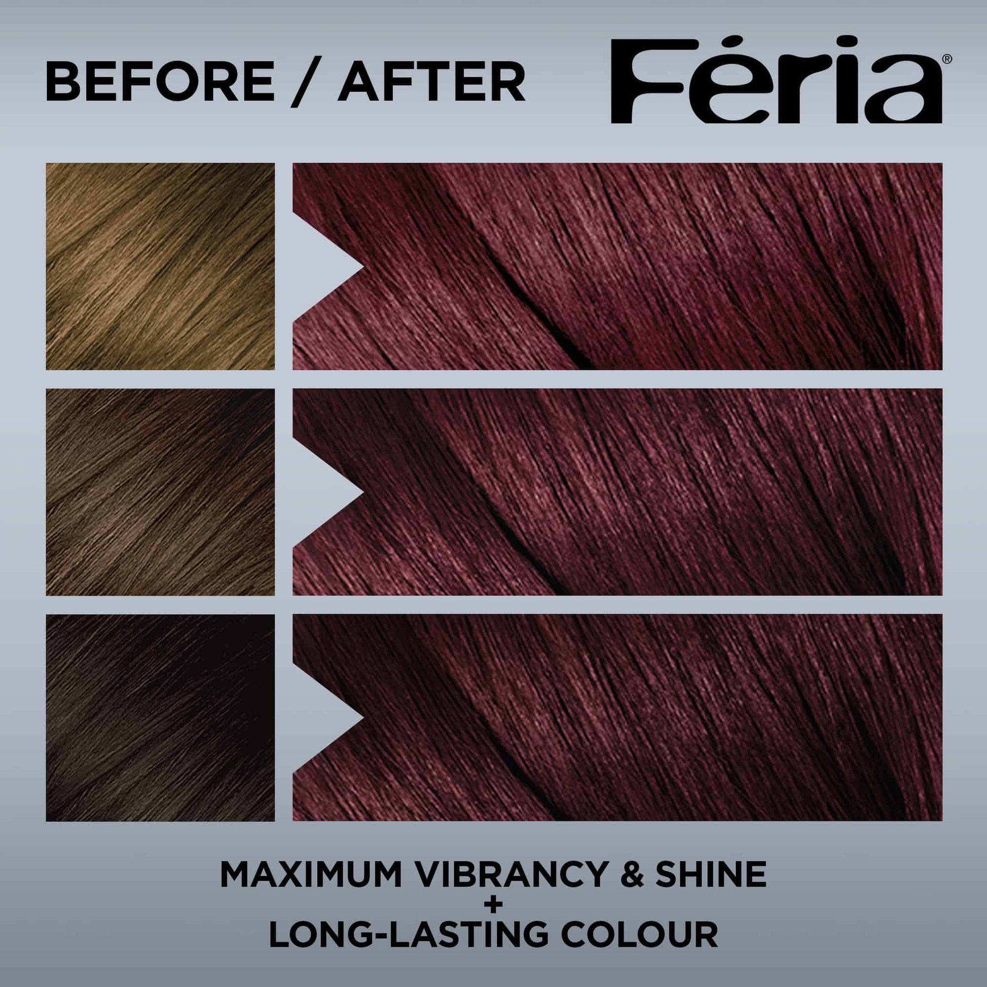 Hair before and after using Feria V48 Intense Medium Violet